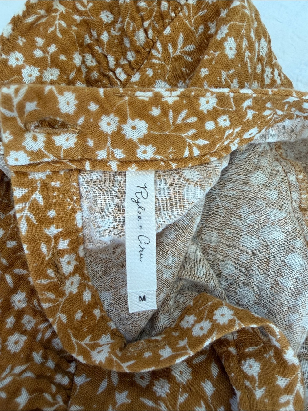 Rylee + Cru Mustard Floral Ruffle-Back Long Sleeve Dress Sz M - Picture 4 of 6